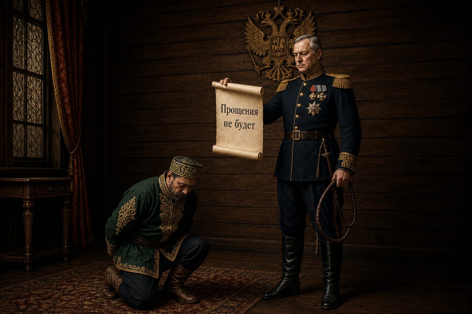Чемодан с символами Татарстана на фоне Казанского кремля и надписи «Прощения не будет»