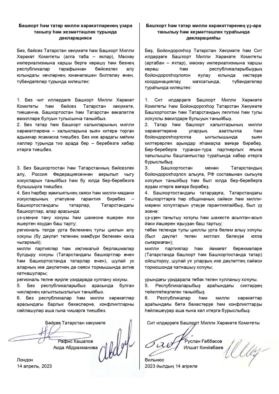 Оригинал документа: Декларация башкирского и татарского национальных движений о взаимном признании и сотрудничестве
